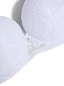 SHEIN 1 pieza Sujetador con aros de encaje francés romántico y cómodo para mujer de talla grande con diseño minimalista - Blanco - Ver 9