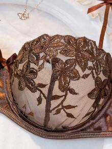 2pcs/Set Romantic Floral Embroidery Sexy Lingerie Set For Women Hollow Out Lingerie Butterfly Lingerie Set Underwire Lingerie Set Brown Lingerie Brown Lace Bra - Coffee Brown - View 6