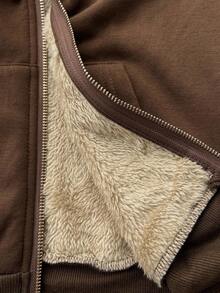 Elamini 修身复古风格针织弹力连帽保暖内衬长袖口袋女式运动衫 女式秋季服装 - 棕色 - 查看 7