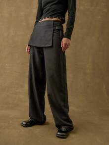 Nöista Schwarze Hose mit einer geschichteten Rock-Detail und seitlicher Schnalle für eine kantige Silhouette; ideal für modebewusste Herbstoutfits und auffallende Winterabendlooks, großartig für Halloween-Nächte oder Silvester-Feiern. - Blau - Übersicht 4