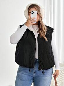 SHEIN CURVE+ 大码女式短款羽绒服，双面可穿，适合秋冬季节穿着 - 黑色 - 查看 6