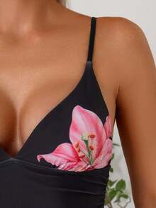 Swim Vcay 1pc Floral Print Ruffle Strap One-Piece Swimsuit, Suitable For Beach In Summer