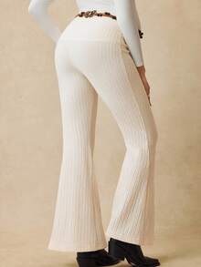 Boho Mama 秋季服装，秋季服装，孕妇装秋季服装孕妇装孕妇高腰合身纹理可调节腰部裤子孕妇裤孕妇裤白色喇叭裤孕妇装孕妇装波西米亚风裤子 - 米色 - 查看 3