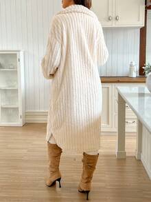 SHEIN Women's Autumn/Winter Single-Breasted Lapel Fluffy Plaid Loose Long Sleeve Maternity Coat - Multicolor - View 2