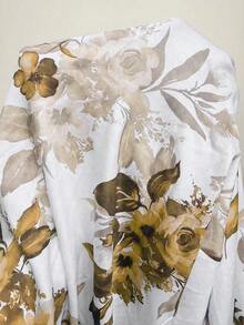 Elenzga 新款蓝白花卉印花性感优雅垂坠领荷叶边系腰紧身迷你连衣裙，秋冬汗衫连衣裙 - 棕色 - 查看 7