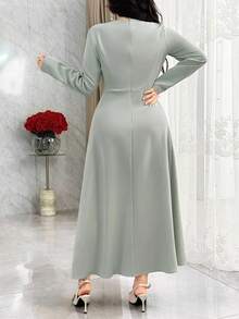 Modelyn Elegante abito a-line con decorazione floreale 3D per donna - Verde grigio - Visualizzare 6