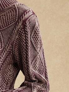 Easelle Women's Stand-Up Collar Long-Sleeved Knitted Dress With Cable Knit Pattern, Autumn And Winter Fashion Woolen Dress Purple Wash Long-Sleeved Sweater Dress Autumn And Winter 2025 - Purple - View 8