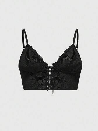 Goth Reggiseno in velluto con pizzo gotico e reggiseno senza ferretto di taglia curvy