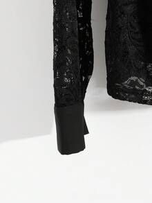 GlowEve 女式 V 领长袖金属纽扣蕾丝高端时尚衬衫，春夏