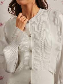 Enchnt Suéteres de mujer casuales, de moda, versátiles y sencillos de manga larga con botones - Blanco - Ver 2