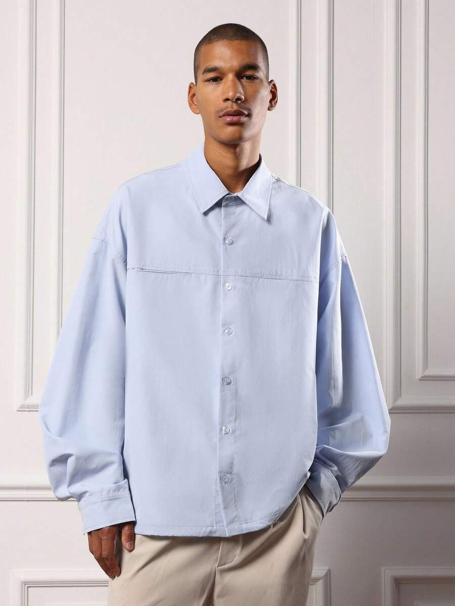 SUMWON Classic Oxford Button Down Collared Shirt Boxy Fit Long Sleeve ...