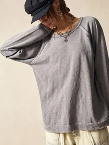 Bohemela BOHO Casual Solid Color Knit Crew Neck Butterfly Hollow Back Design Loose Long Sleeve T-Shirt For Women - Grey - View 7