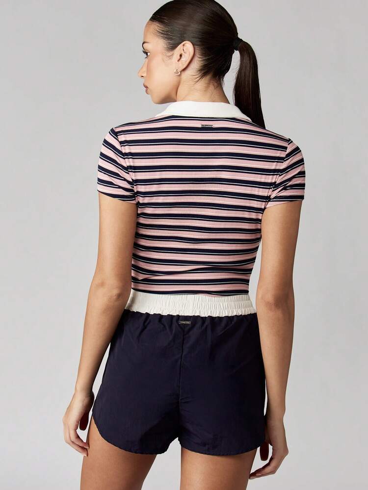 Missguided x Playboy Retro Stripe Ribbed Polo Bodysuit Classic Y2K Preppy Style Collared Short Sleeve Summer Casual Tennis Inspired One Piece