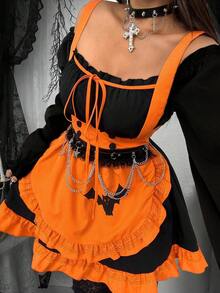 Trang phục hầu gái Halloween cỡ lớn cho nữ dễ thương hình dơi ma cà rồng phù thủy màu cam Lolita - Nhiều màu - Xem 4