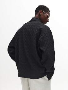 SUMWON Áo sơ mi kẻ caro tay dài cài nút thoải mái, cổ bẻ, mặc thường ngày, phong cách đường phố, thời trang cổ điển - màu đen - Xem 2