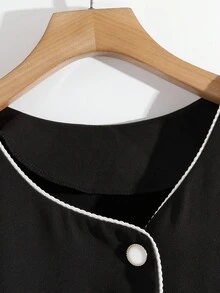 GlowEve CURVE Plus Size Solid Color Patchwork Ribbon Ruffle Hem Elegant Party Regular Jacket For Women - Multicolor - View 3