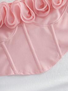 SHEIN Tall CURVE Plus Size Women Ruffled Hem Fashionable Bandeau Top For Summer Valentine's Day - Pink - View 6