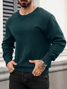 Manfinity Homme Plus Size Men's Casual Solid Color Crew Neck Sweater, Autumn/Winter