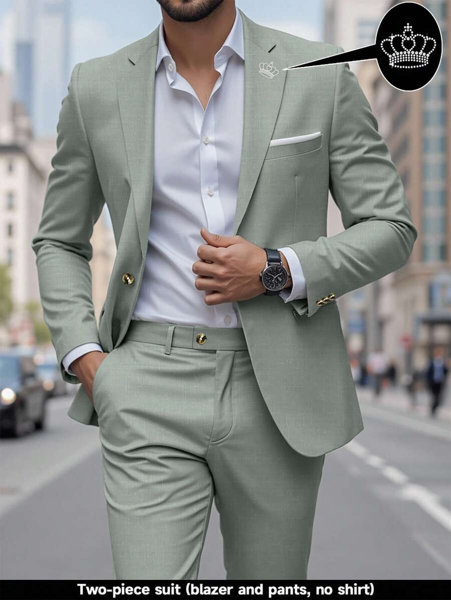 Manfinity Mode Men's Casual Business 2 Pieces Suit, Solid Color Suit Blazer And Pants, Simple Fashion Casual Daily Wear Wedding Suit Prom Suit Men, Suitable For Valentine's Day Anniversary And Other Occasions, It Is A Great Gift For Your Boyfriend Or Husband, Old Money