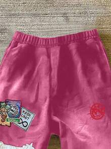 SHEIN 女式休闲字母印花松紧腰裤 - 粉色 - 查看 3