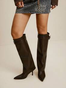 Daringsoles Autumn/Winter New Slim Leg Boots, Pointed Toe, Slim Heel, Mid-Calf Boots, Simple & Versatile Brown Style For Christmas - Brown - View 7