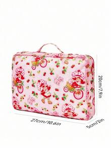 Strawberry Shortcake X SHEIN 3 Pcs Cute Strawberry Cartoon Polyester Fiber Travel Storage Bags, Mesh Surface, Categorized Storage, Suitable For Various Luggage Sizes,Gift Ideas - Pink - View 7