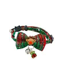 PETSIN 1 Collar con lazo navideño; Collar con estampado de copos de nieve de la serie navideña; Collar de gato; Collar de perro; Tamaño ajustable; Accesorios para mascotas; Suministros para mascotas.