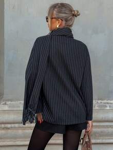 Siren Gaze Áo khoác sọc xám cho nữ (kèm khăn choàng phù hợp), Hàng mới về mùa thu/đông, Quần áo mùa đông cho nữ - Xám - Xem 2