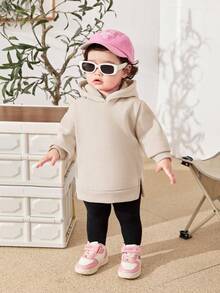 SHEIN Babygirl Cute Versatile 3D Ear Hooded Fleece Sweatshirt, Autumn/Winter Fall - Khaki - View 7