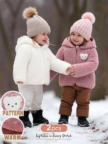 Cozy Pixies 2 Stück Baby Mädchen Outfit Set mit Cartoon Bären Ohr Kapuze und Langarmjacke für Herbst/Winter