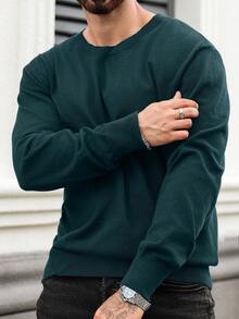 Manfinity Homme Plus Size Men's Casual Solid Color Crew Neck Sweater, Autumn/Winter