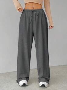 SHEIN Tall 柔软白色针织家居宽松裤，宽松裤 - 深灰色 - 查看 2