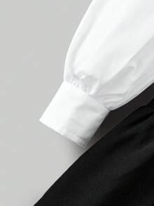 Ontre Robe décontractée 2 en 1 à manches longues avec col contrasté pour préadolescentes - Noir et Blanc - Voir 4