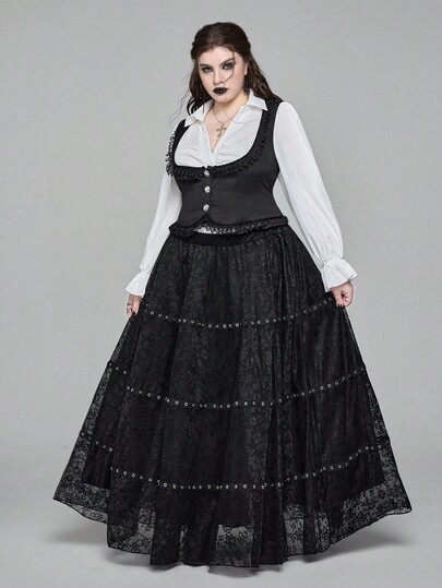 EDITION Plus Size Gothic Lace Trim Skirt
