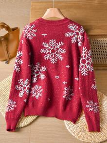 Rusticease 女士休闲雪花图案毛衣，秋冬乡村圣诞毛衣，新年秋冬毛衣 - 黑色 - 查看 2