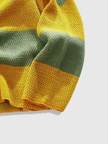 ROMWE MEN Prep Men's Contrast Color V-Neck Long Sleeve Knit Sweater, Fall Winter - Yellow - View 5