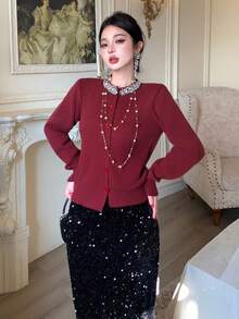 DAZY Women's Elegant Solid Color Rhinestone Embellished Cardigan, Autumn,New Year,Christmas