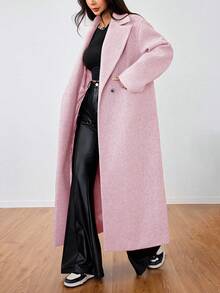 SHEIN Unity Casual Lapel Long Overcoat - Pink - View 1