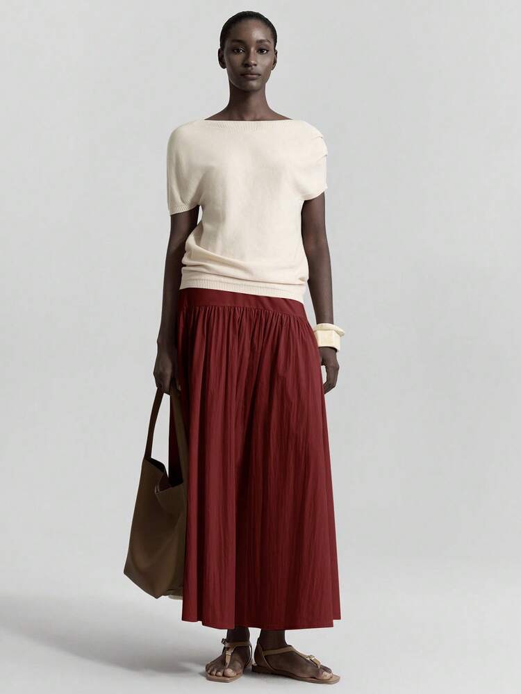 Ontre Saia Feminina de Cintura Alta Comprimento Tornozelo, Novidade Primavera/Verão 2026, Design Plissado, Elegante Moderno Romântico Casual, Adequado para Escritório, Convidado de Casamento, Praia, Concerto, Festa - Vinho - Visão 7
