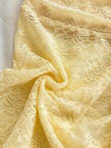 Soleia Women's Elegant Strapless Pale Yellow Lace Mermaid Midi Dress,Starfish Decor Semi-Sheer Ruffle Hem,Summer Beach Tropical Vacation Holiday Outfit - Light Yellow - View 7