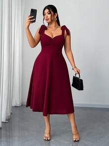 Elenzga Đầm hai dây dáng chữ A thanh lịch, lãng mạn, xếp ly dành cho nữ cỡ lớn, màu đỏ, thích hợp cho mùa xuân/thu. - Màu Đỏ Sâu - Xem 1