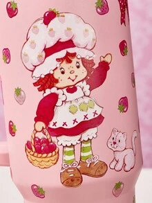 Strawberry Shortcake X SHEIN 1200毫升/40盎司卡通人物图案不锈钢保温水瓶，带吸管，适用于冷热水，送朋友的礼物，送礼佳品 - 粉色 - 查看 7