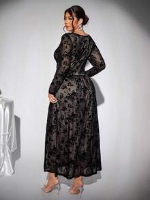 Firerie 大码早春舒适休闲优雅约会夜派对高端餐厅百搭基本款女式长袖修身弹力连衣裙 - 黑色 - 查看 2