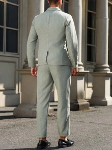 Manfinity Mode Men's Casual Business 2 Pieces Suit, Solid Color Suit Blazer And Pants, Simple Fashion Casual Daily Wear Wedding Suit Prom Suit Men, Suitable For Valentine's Day Anniversary And Other Occasions, It Is A Great Gift For Your Boyfriend Or Husband, Old Money