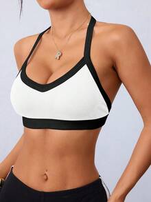 Dewbera 1 件无缝运动文胸，吸湿排汗面料，可调节肩带，基本款，适合健身/瑜伽 - 白色 - 查看 5