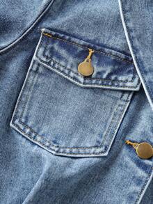 GlowEve 女式翻领单排扣褶边休闲长袖牛仔连衣裙 - 中等水洗藍 - 查看 6