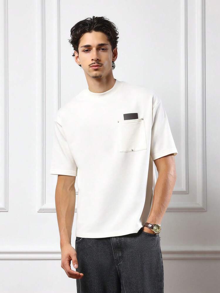 SUMWON Regular Men Premium Cotton Jersey T-Shirt With Utility Chest Pocket Classic Crewneck Basic Tee Essential Everyday Casual Wear Spring Summer Plain