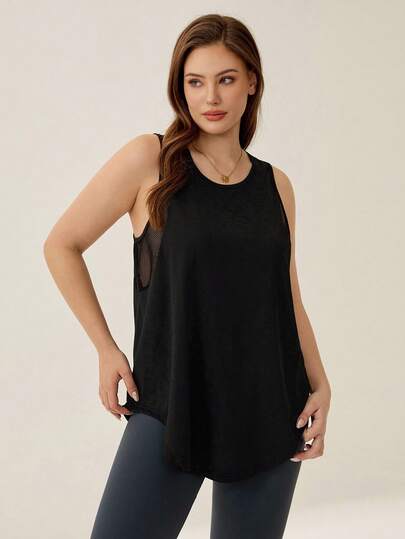 Auralis Athleisure Plus Size Women's Solid Color Simple Daily Jacquard Sport Tank Top, Tracksuit, Fall/Winter Jersey Shirt, Women's Sportswear For Women