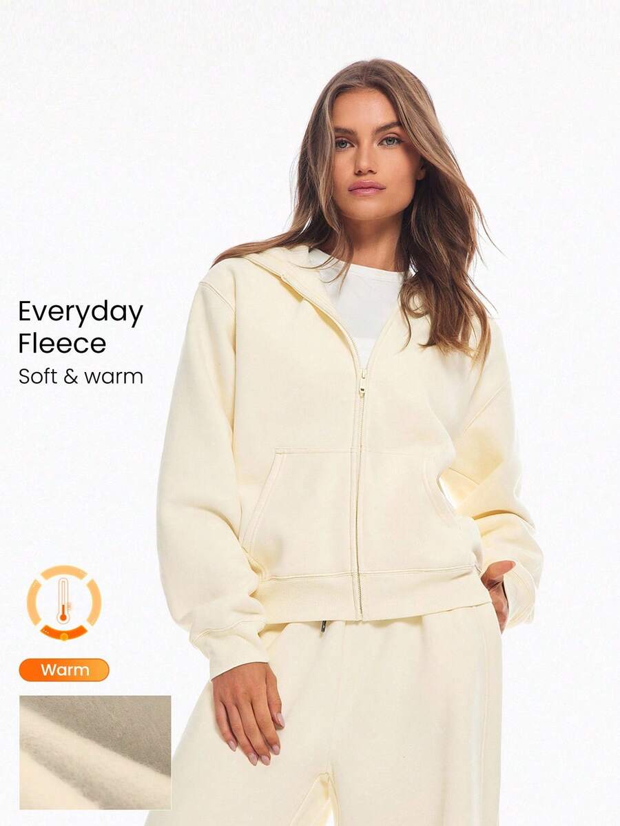 GLOWMODE 日常羊毛常规拉链长袖连帽衫运动衫夹克带口袋日常休闲秋冬 - 黃色 - 查看 1