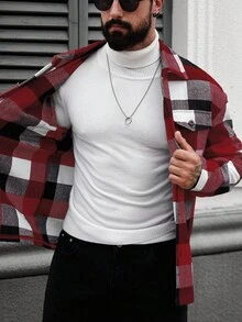 Manfinity Homme Men's Casual Commuter Plaid Long Sleeve Jacket, Autumn/Winter Men Checkered Plaid Flannel Jacket - Multicolor - View 8